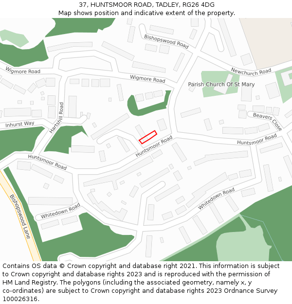 37, HUNTSMOOR ROAD, TADLEY, RG26 4DG: Location map and indicative extent of plot