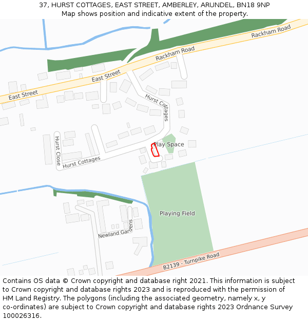 37, HURST COTTAGES, EAST STREET, AMBERLEY, ARUNDEL, BN18 9NP: Location map and indicative extent of plot