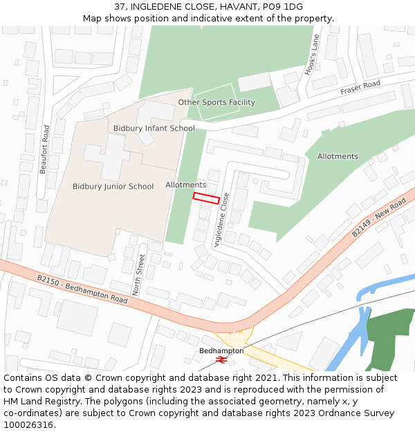 37, INGLEDENE CLOSE, HAVANT, PO9 1DG: Location map and indicative extent of plot