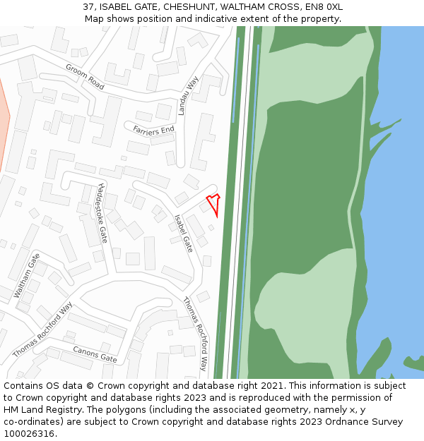 37, ISABEL GATE, CHESHUNT, WALTHAM CROSS, EN8 0XL: Location map and indicative extent of plot