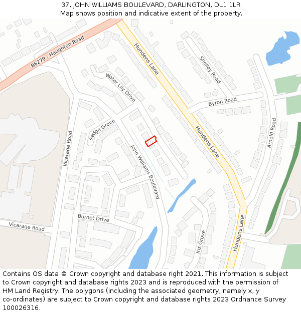 37, JOHN WILLIAMS BOULEVARD, DARLINGTON, DL1 1LR: Location map and indicative extent of plot