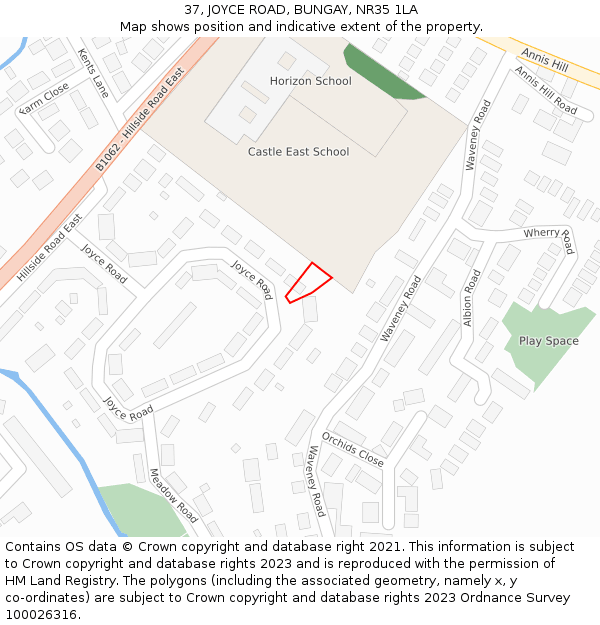 37, JOYCE ROAD, BUNGAY, NR35 1LA: Location map and indicative extent of plot