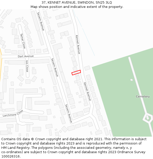 37, KENNET AVENUE, SWINDON, SN25 3LQ: Location map and indicative extent of plot