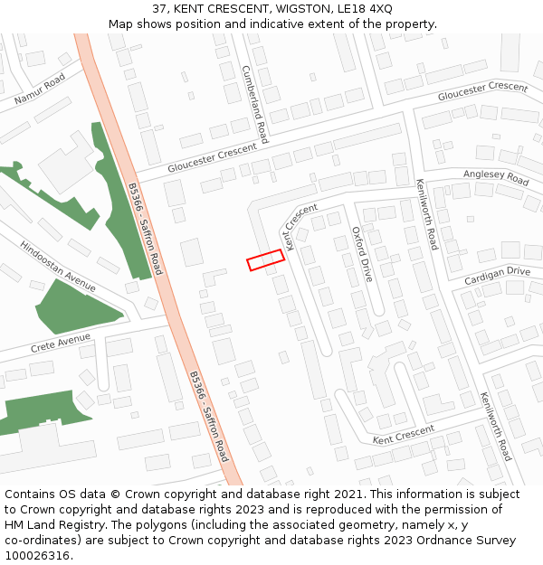37, KENT CRESCENT, WIGSTON, LE18 4XQ: Location map and indicative extent of plot