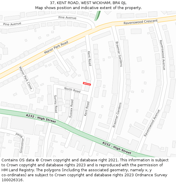 37, KENT ROAD, WEST WICKHAM, BR4 0JL: Location map and indicative extent of plot