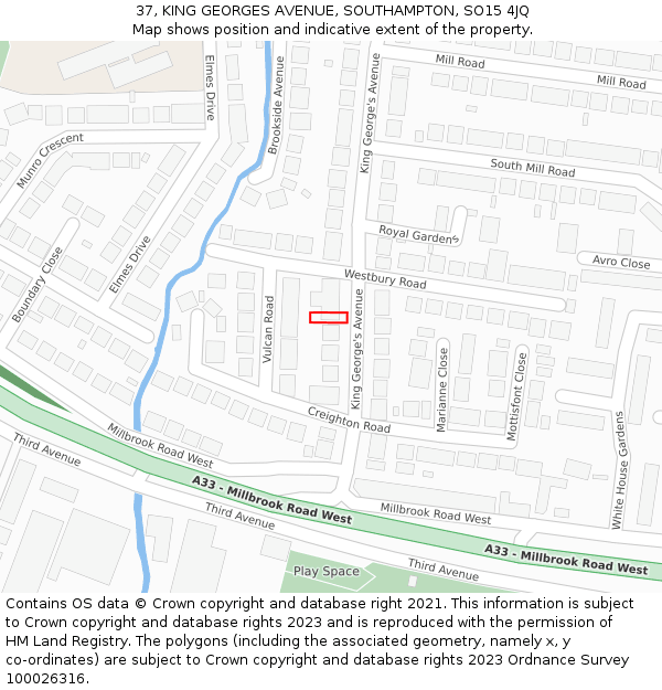 37, KING GEORGES AVENUE, SOUTHAMPTON, SO15 4JQ: Location map and indicative extent of plot