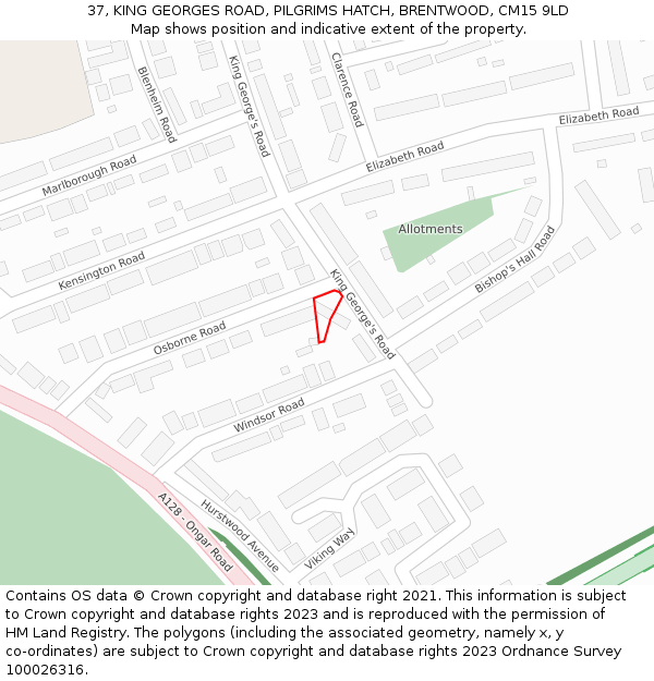37, KING GEORGES ROAD, PILGRIMS HATCH, BRENTWOOD, CM15 9LD: Location map and indicative extent of plot