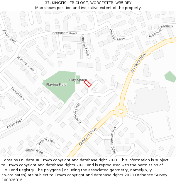 37, KINGFISHER CLOSE, WORCESTER, WR5 3RY: Location map and indicative extent of plot