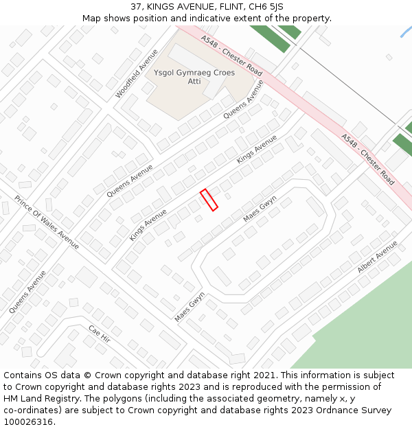 37, KINGS AVENUE, FLINT, CH6 5JS: Location map and indicative extent of plot