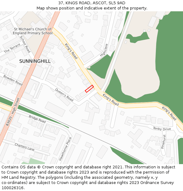 37, KINGS ROAD, ASCOT, SL5 9AD: Location map and indicative extent of plot