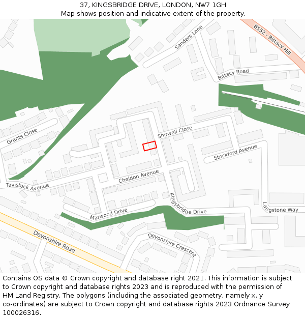 37, KINGSBRIDGE DRIVE, LONDON, NW7 1GH: Location map and indicative extent of plot