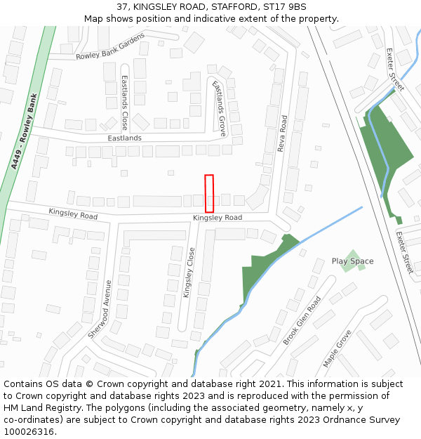 37, KINGSLEY ROAD, STAFFORD, ST17 9BS: Location map and indicative extent of plot