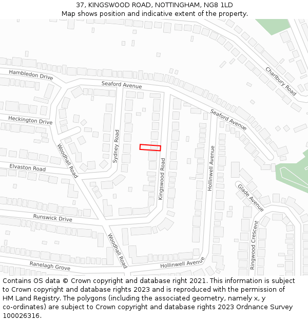 37, KINGSWOOD ROAD, NOTTINGHAM, NG8 1LD: Location map and indicative extent of plot