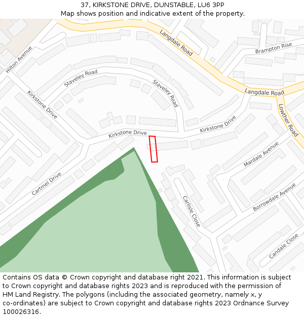 37, KIRKSTONE DRIVE, DUNSTABLE, LU6 3PP: Location map and indicative extent of plot