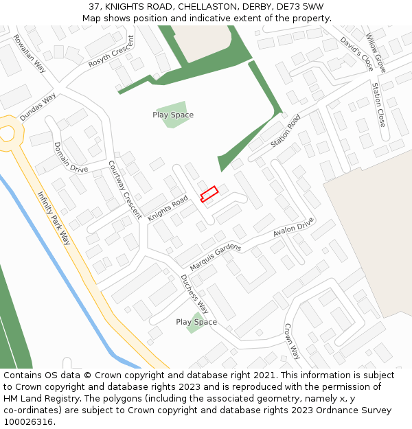 37, KNIGHTS ROAD, CHELLASTON, DERBY, DE73 5WW: Location map and indicative extent of plot