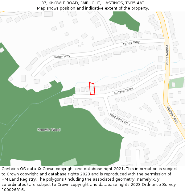 37, KNOWLE ROAD, FAIRLIGHT, HASTINGS, TN35 4AT: Location map and indicative extent of plot