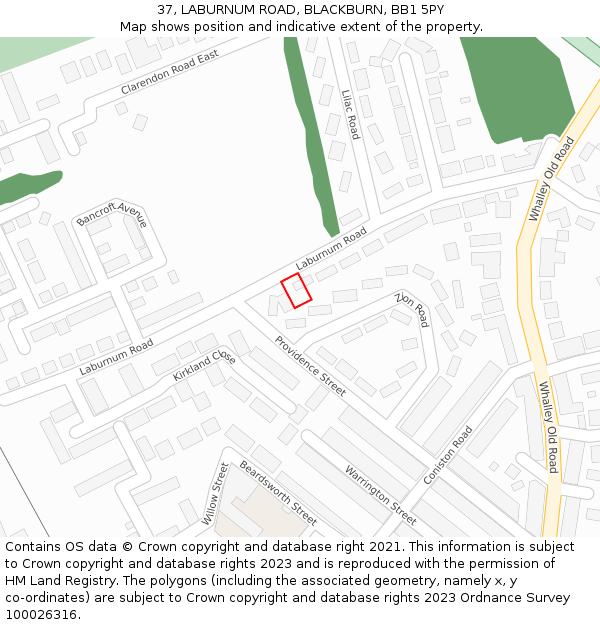 37, LABURNUM ROAD, BLACKBURN, BB1 5PY: Location map and indicative extent of plot