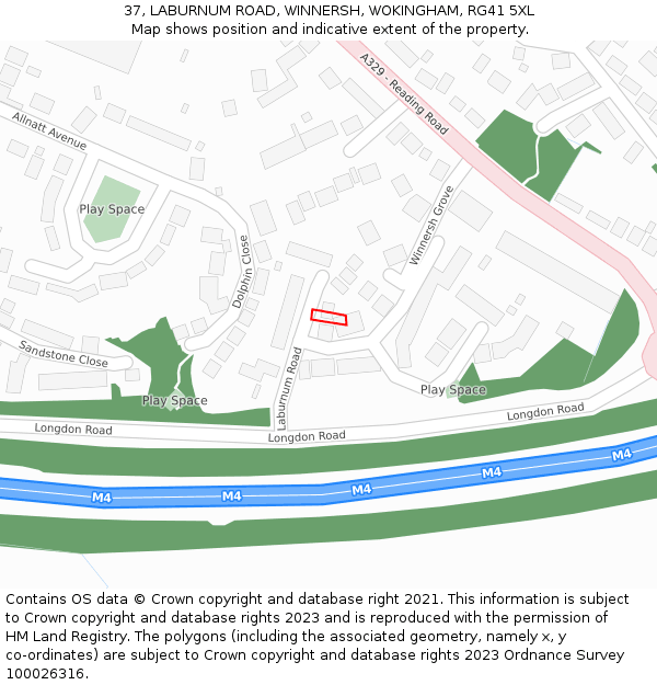 37, LABURNUM ROAD, WINNERSH, WOKINGHAM, RG41 5XL: Location map and indicative extent of plot