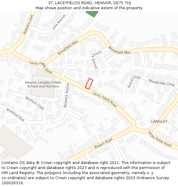 37, LACEYFIELDS ROAD, HEANOR, DE75 7HJ: Location map and indicative extent of plot