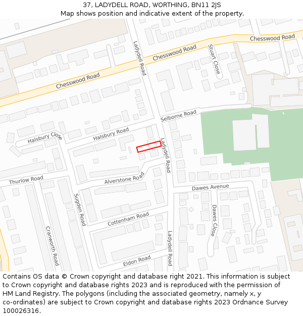 37, LADYDELL ROAD, WORTHING, BN11 2JS: Location map and indicative extent of plot