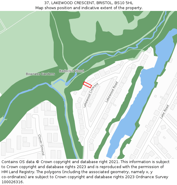 37, LAKEWOOD CRESCENT, BRISTOL, BS10 5HL: Location map and indicative extent of plot