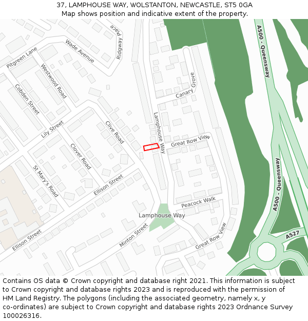 37, LAMPHOUSE WAY, WOLSTANTON, NEWCASTLE, ST5 0GA: Location map and indicative extent of plot