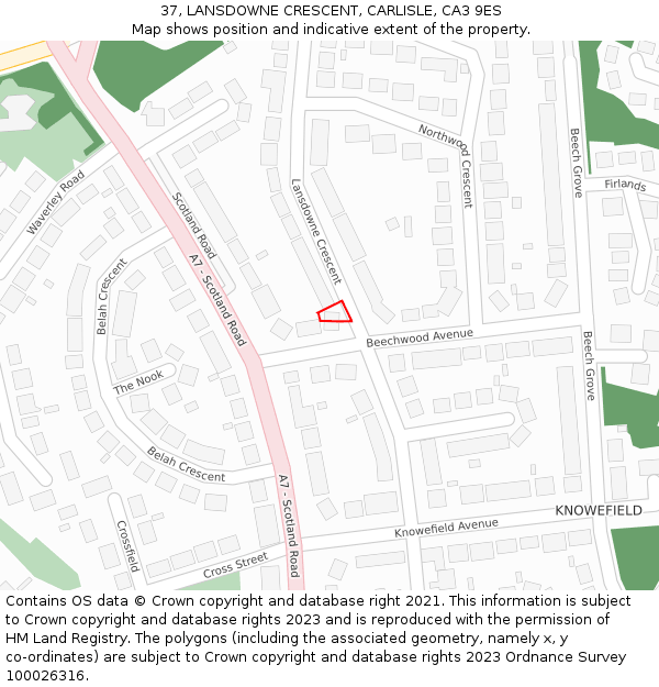 37, LANSDOWNE CRESCENT, CARLISLE, CA3 9ES: Location map and indicative extent of plot
