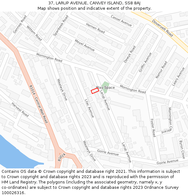 37, LARUP AVENUE, CANVEY ISLAND, SS8 8AJ: Location map and indicative extent of plot