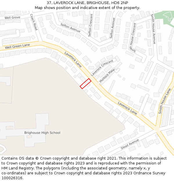 37, LAVEROCK LANE, BRIGHOUSE, HD6 2NP: Location map and indicative extent of plot