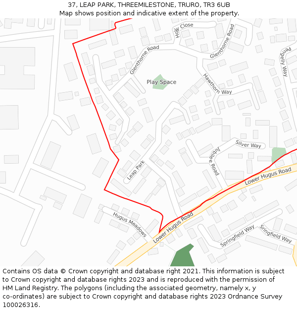 37, LEAP PARK, THREEMILESTONE, TRURO, TR3 6UB: Location map and indicative extent of plot