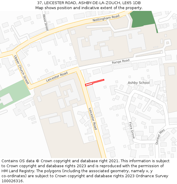 37, LEICESTER ROAD, ASHBY-DE-LA-ZOUCH, LE65 1DB: Location map and indicative extent of plot