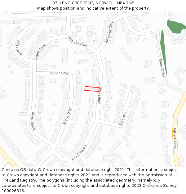 37, LENG CRESCENT, NORWICH, NR4 7NY: Location map and indicative extent of plot