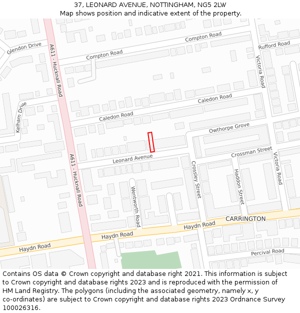 37, LEONARD AVENUE, NOTTINGHAM, NG5 2LW: Location map and indicative extent of plot