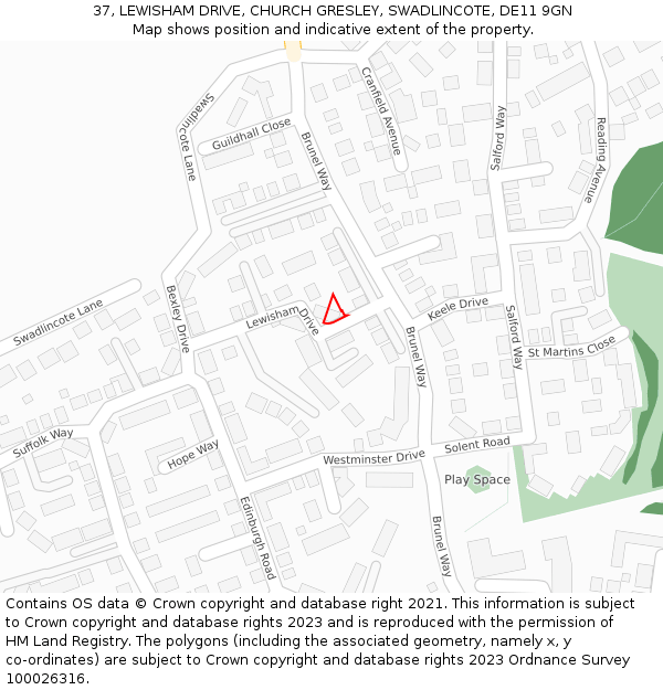 37, LEWISHAM DRIVE, CHURCH GRESLEY, SWADLINCOTE, DE11 9GN: Location map and indicative extent of plot
