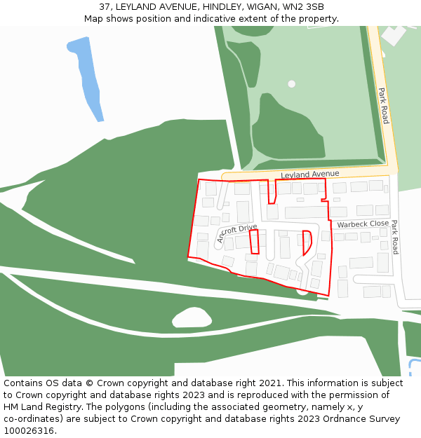 37, LEYLAND AVENUE, HINDLEY, WIGAN, WN2 3SB: Location map and indicative extent of plot