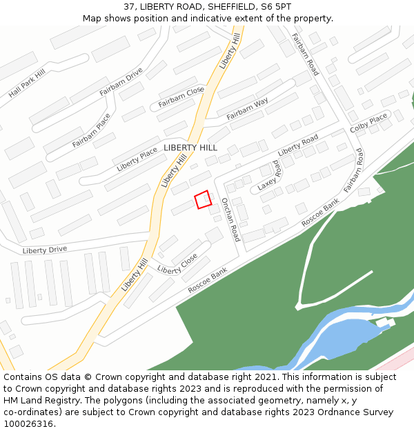 37, LIBERTY ROAD, SHEFFIELD, S6 5PT: Location map and indicative extent of plot