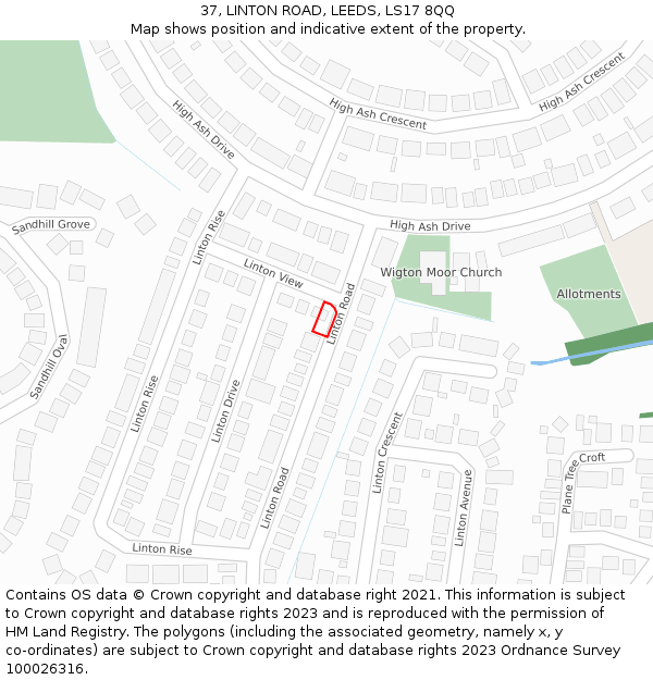 37, LINTON ROAD, LEEDS, LS17 8QQ: Location map and indicative extent of plot