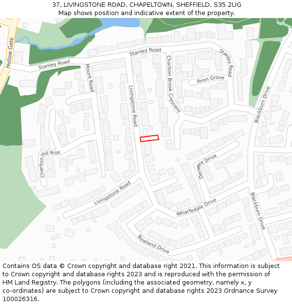 37, LIVINGSTONE ROAD, CHAPELTOWN, SHEFFIELD, S35 2UG: Location map and indicative extent of plot