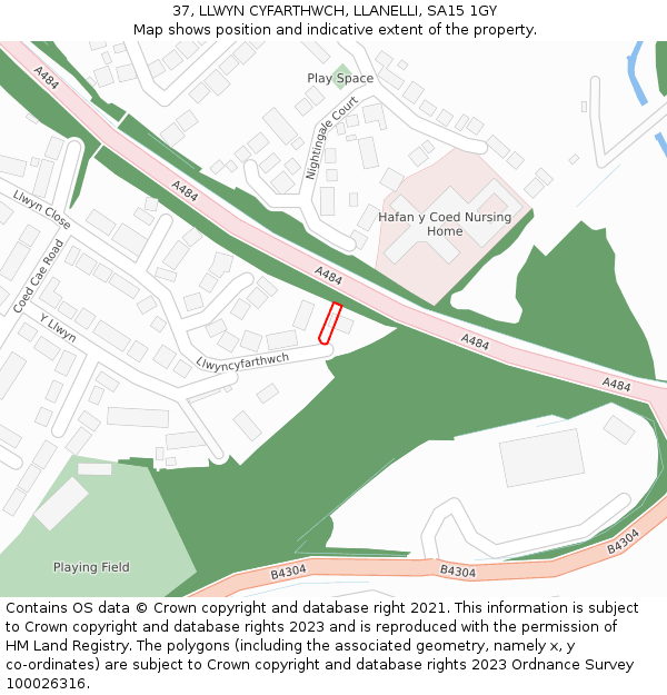37, LLWYN CYFARTHWCH, LLANELLI, SA15 1GY: Location map and indicative extent of plot