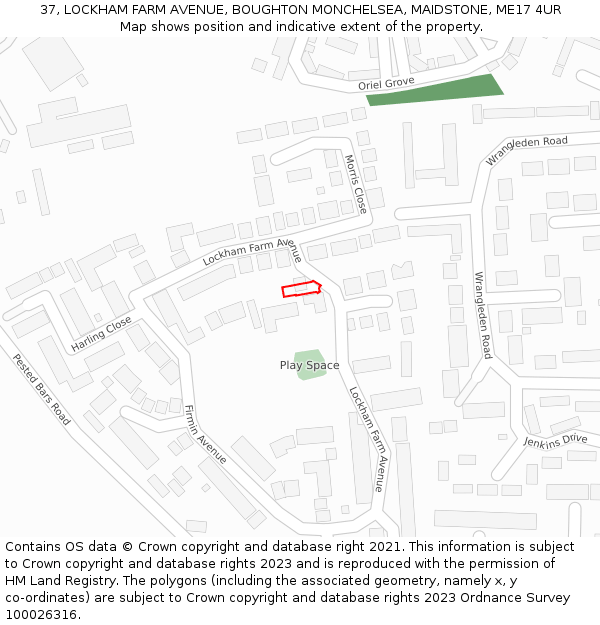 37, LOCKHAM FARM AVENUE, BOUGHTON MONCHELSEA, MAIDSTONE, ME17 4UR: Location map and indicative extent of plot