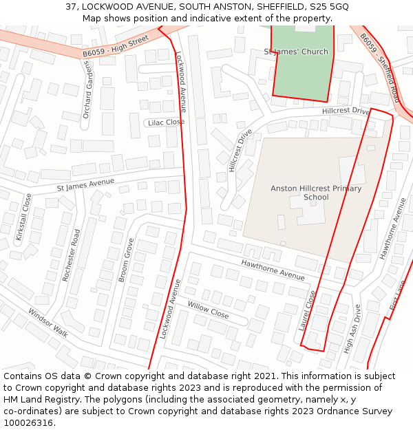 37, LOCKWOOD AVENUE, SOUTH ANSTON, SHEFFIELD, S25 5GQ: Location map and indicative extent of plot