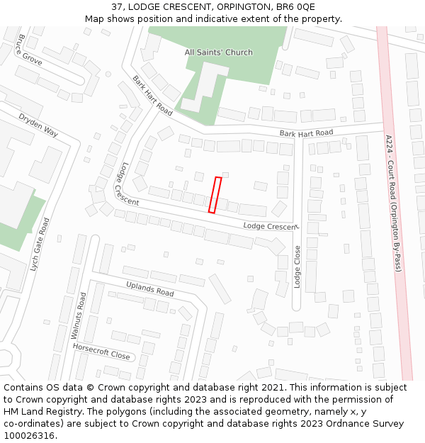 37, LODGE CRESCENT, ORPINGTON, BR6 0QE: Location map and indicative extent of plot