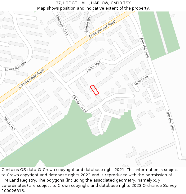 37, LODGE HALL, HARLOW, CM18 7SX: Location map and indicative extent of plot