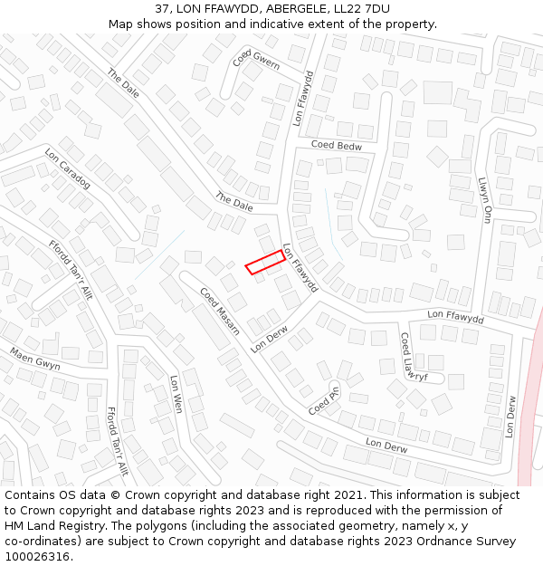 37, LON FFAWYDD, ABERGELE, LL22 7DU: Location map and indicative extent of plot