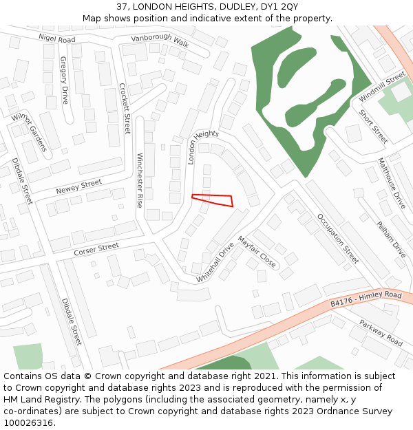37, LONDON HEIGHTS, DUDLEY, DY1 2QY: Location map and indicative extent of plot