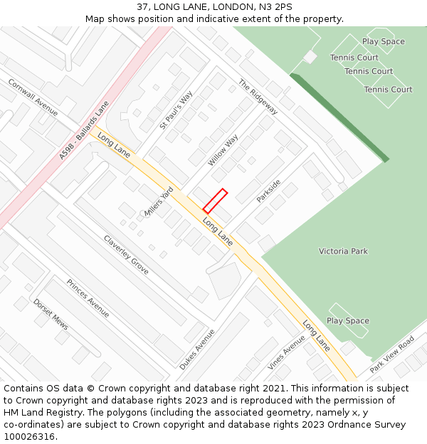 37, LONG LANE, LONDON, N3 2PS: Location map and indicative extent of plot