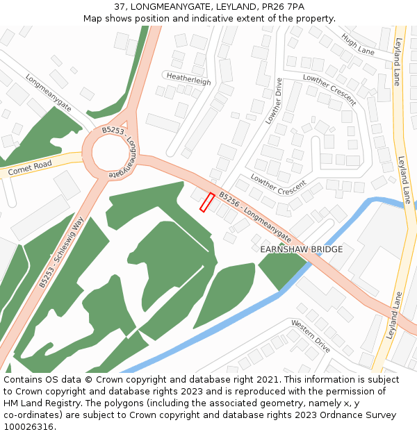 37, LONGMEANYGATE, LEYLAND, PR26 7PA: Location map and indicative extent of plot