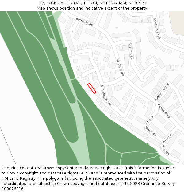 37, LONSDALE DRIVE, TOTON, NOTTINGHAM, NG9 6LS: Location map and indicative extent of plot