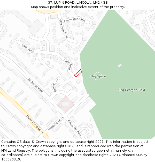 37, LUPIN ROAD, LINCOLN, LN2 4GB: Location map and indicative extent of plot