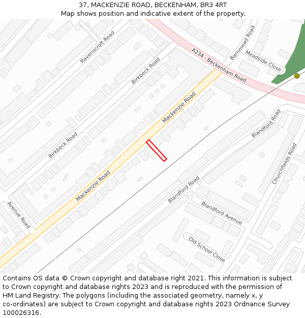 37, MACKENZIE ROAD, BECKENHAM, BR3 4RT: Location map and indicative extent of plot